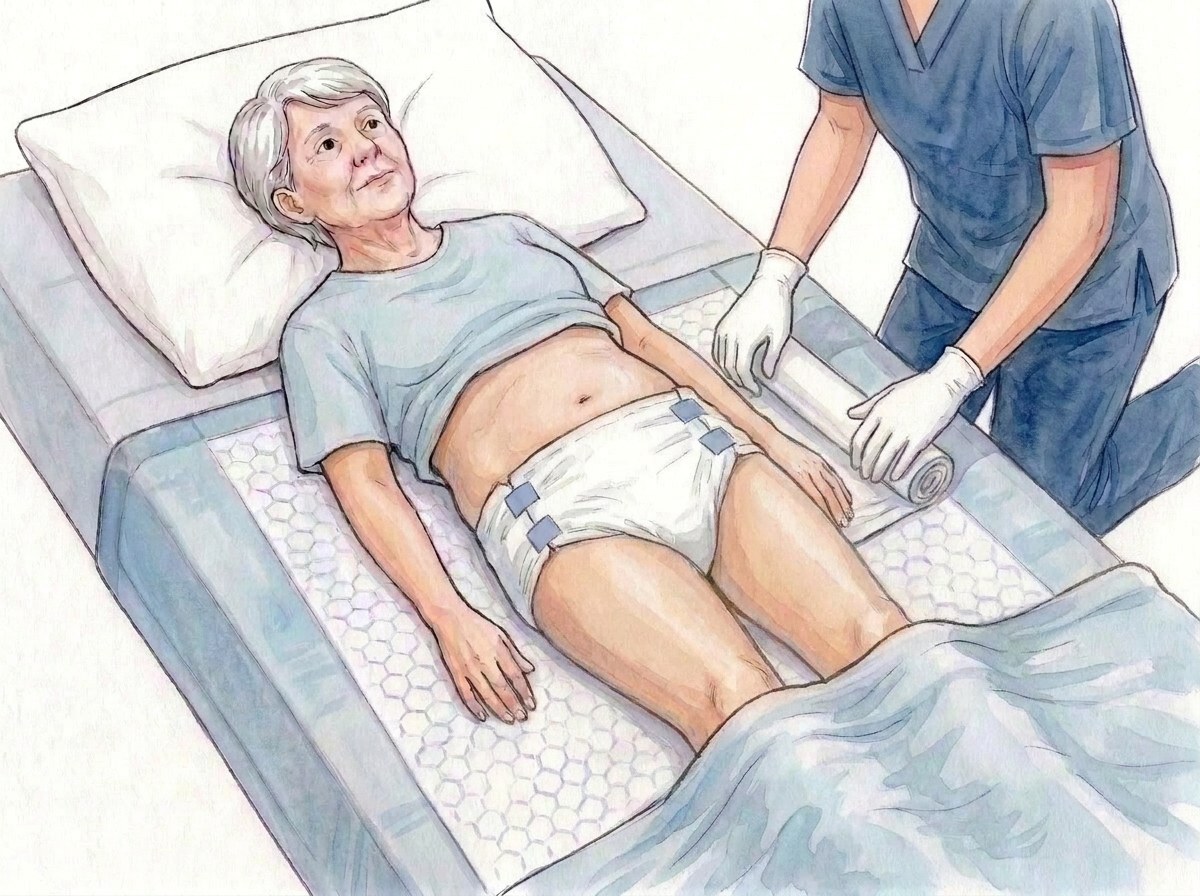 8. Desenrolar a parte que passou sob a pessoa, ajustar dos dois lados