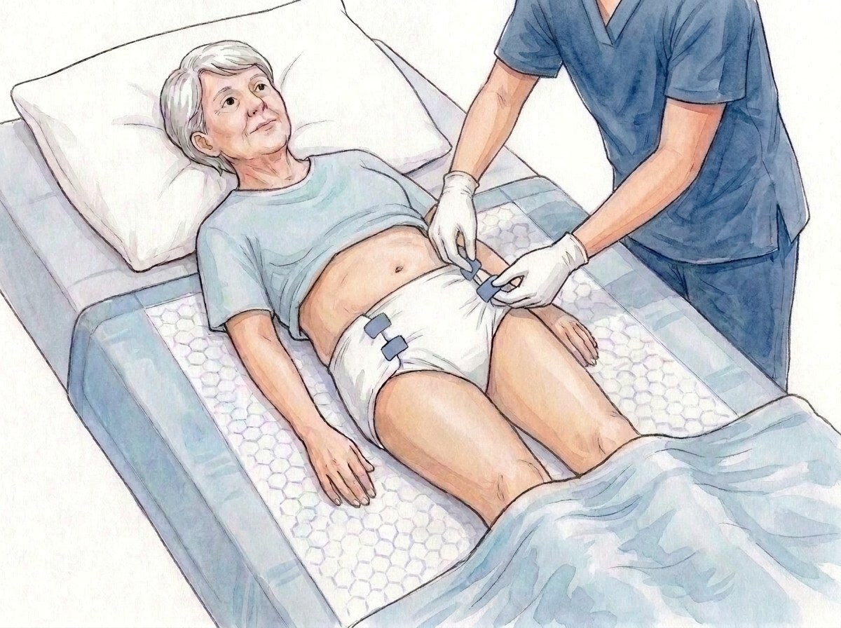 10. Fechar as quatro fitas uma a uma, de trás para a frente, na altura da barriga